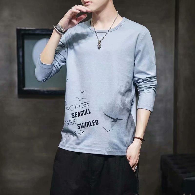 VantaGoods Heren Slim-Fit T-shirt met lange mouwen en ronde hals - Trendy Hong Kong-stijl, Koreaanse versie 2XL