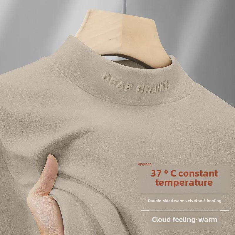 VantaGoods Heren herfst/winter T-shirt met lange mouwen, halfhoge kraag, effen kleur, warm Duits fluweel 2XL