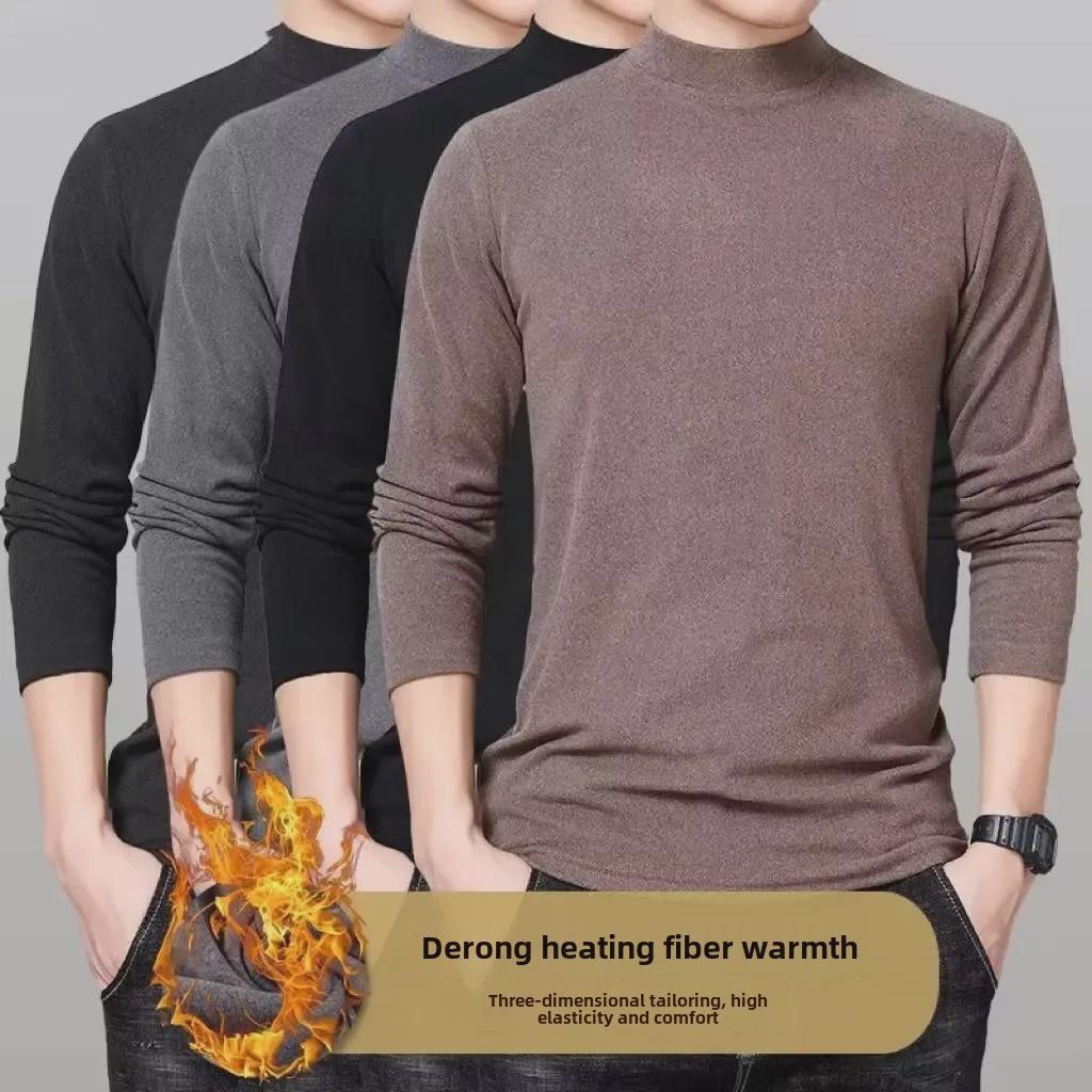 VantaGoods Heren Duits fluwelen T-shirt met lange mouwen en halfhoge kraag voor herfst/winter 4XL
