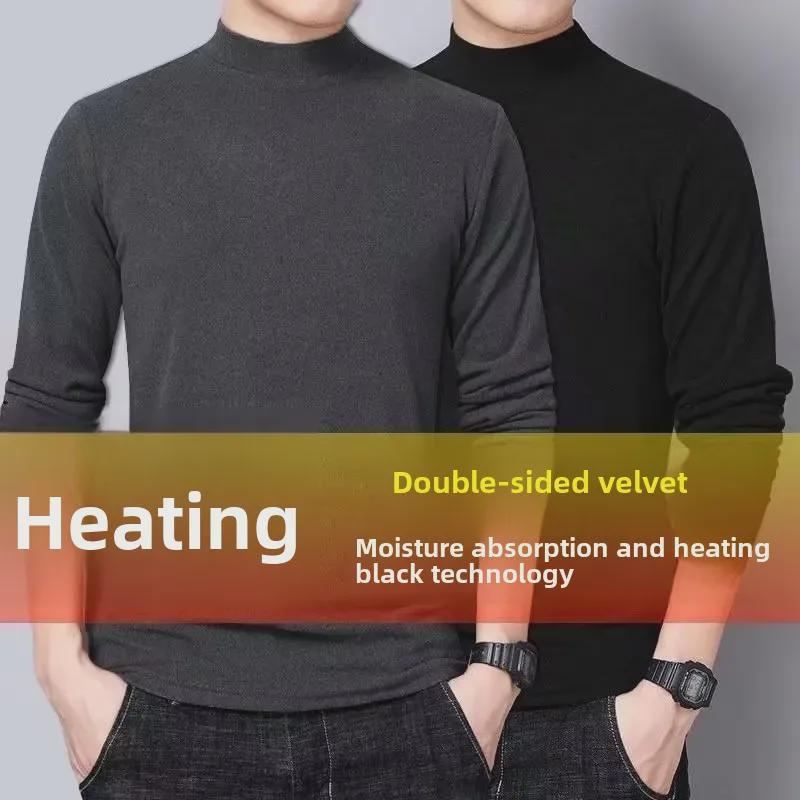 VantaGoods Heren herfst/winter fluwelen T-shirt met lange mouwen en halfhoge kraag 5XL