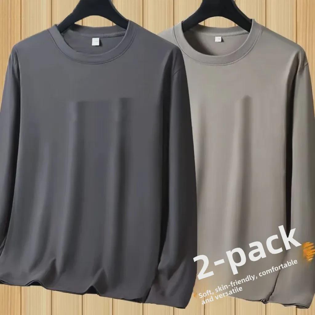 VantaGoods Heren herfst 2024 effen kleur lange mouwen zachte ronde hals T-shirt L (100-120 jin) kaki