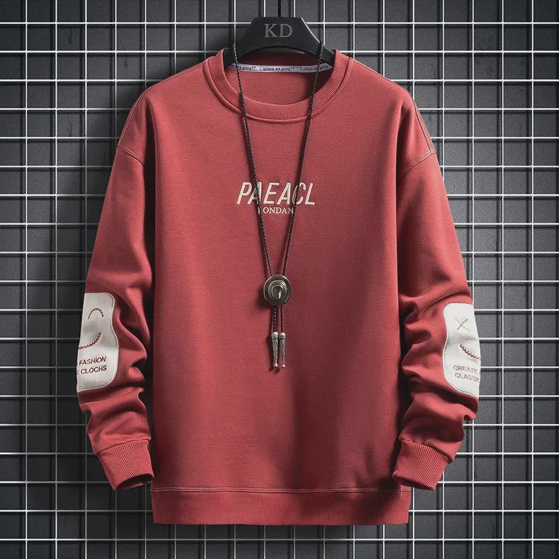 VantaGoods 2021 Heren Herfst Geborduurd Lange Mouw Ronde Hals T-shirt Trui Large