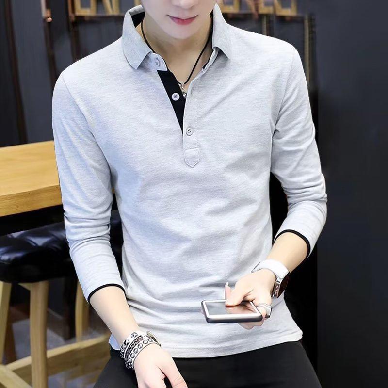 VantaGoods Heren effen poloshirt met revers - herfstlange mouwen en casual zakelijk top 4XL zwart
