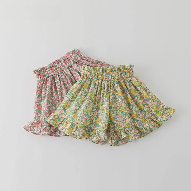 VantaGoods Zomershorts met bloemenprint voor babymeisjes (2025) - Trendy, veelzijdig en stijlvol design 110 geel