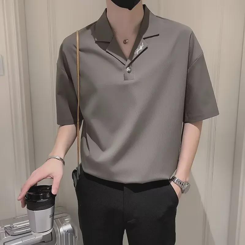 VantaGoods 2024 Heren Effen Kleur Vijfpunts Mouw Poloshirt: Trendy, jeugdig en perfect voor de zomer 3XL grijze kleur