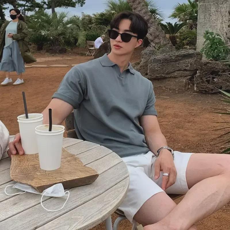VantaGoods Trendy Japanse Retro gebreide poloshirt voor heren - Zomerse revers losse pasvorm