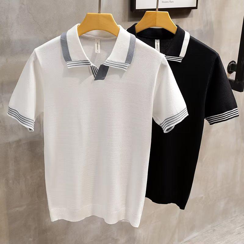 VantaGoods Heren Retro Stijl Licht Gebreid Poloshirt - Zomer Revers, Korte Mouwen XXXL zwart