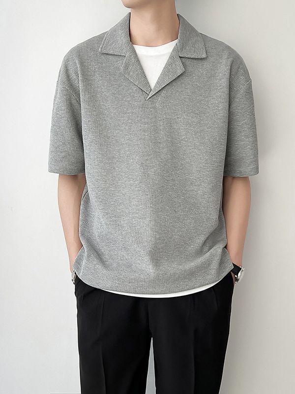 VantaGoods Heren licht volwassen stijl Cubaanse kraag polo - effen kleur, losse pasvorm, verlaagde schouders, halflange mouw T-shirt XXXL wit