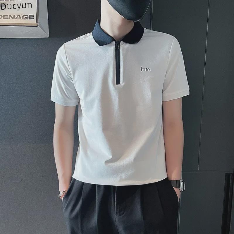 VantaGoods Heren polo met korte mouwen en halve rits - Zomers dun Koreaans mode-revers-T-shirt L zwart