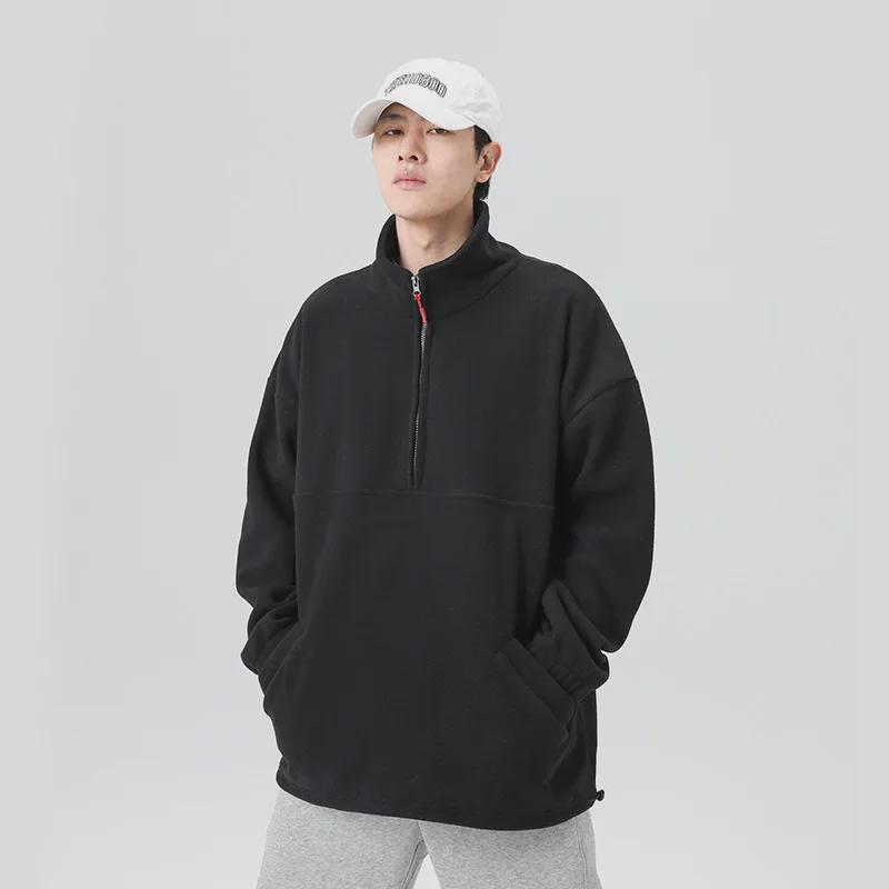 VantaGoods Heren Polar Fleece Half-Zip Stand Collar Pullover - Lente/Herfst Casual Sweatshirt Large grijze kleur