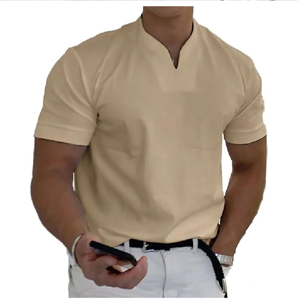 WowClassic Muscle Men's Pocket Fitness Plus Size Sports T-shirt Heren Elastisch Katoen Zomer V-hals Korte Mouw Poloshirt M