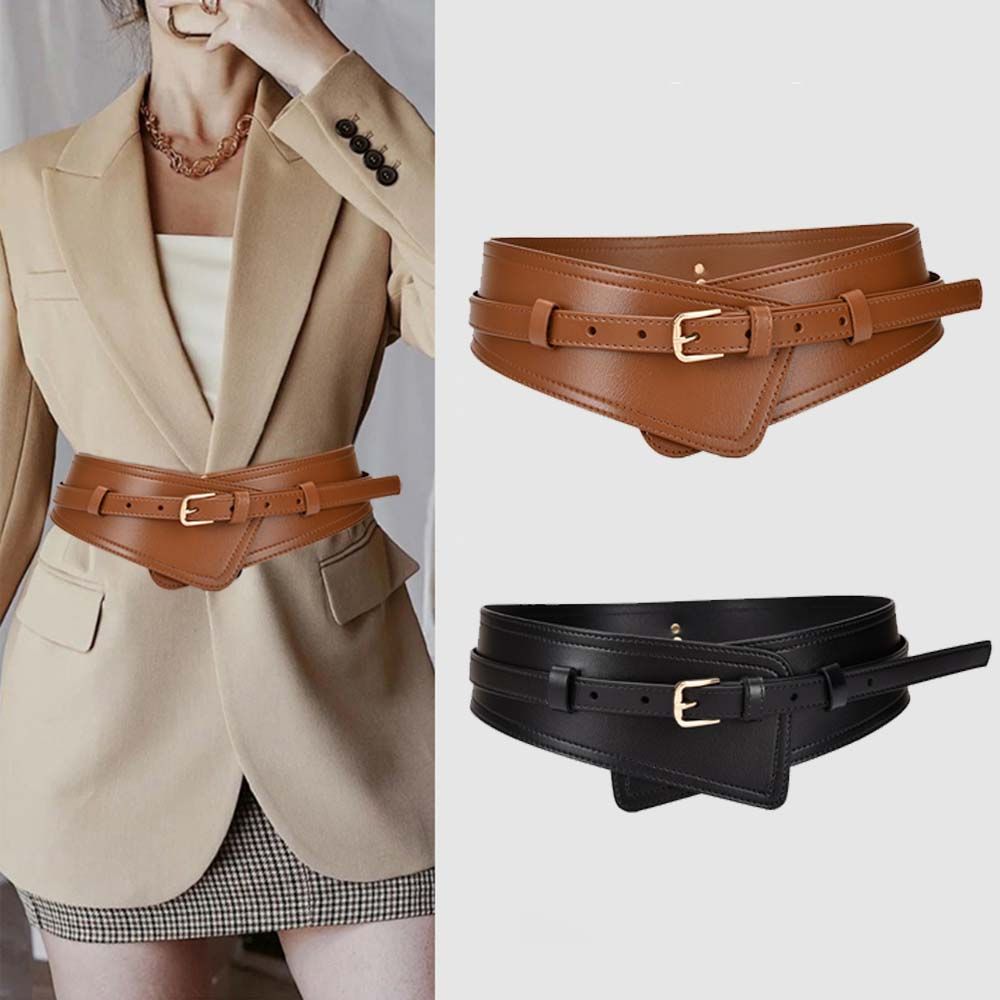 Anongkai Alloy buckle Wide Belts PU Leather Belts For Women Fashion Waist Belt  Women 100cm bruin
