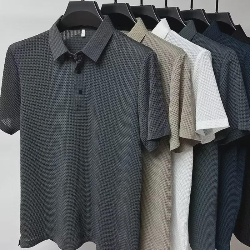 VantaGoods Poloshirt voor heren: Effen kleur Fashion Mesh Ice Silk, korte mouwen met overhemdkraag - Zomer & herfst 2023 collectie 3XL