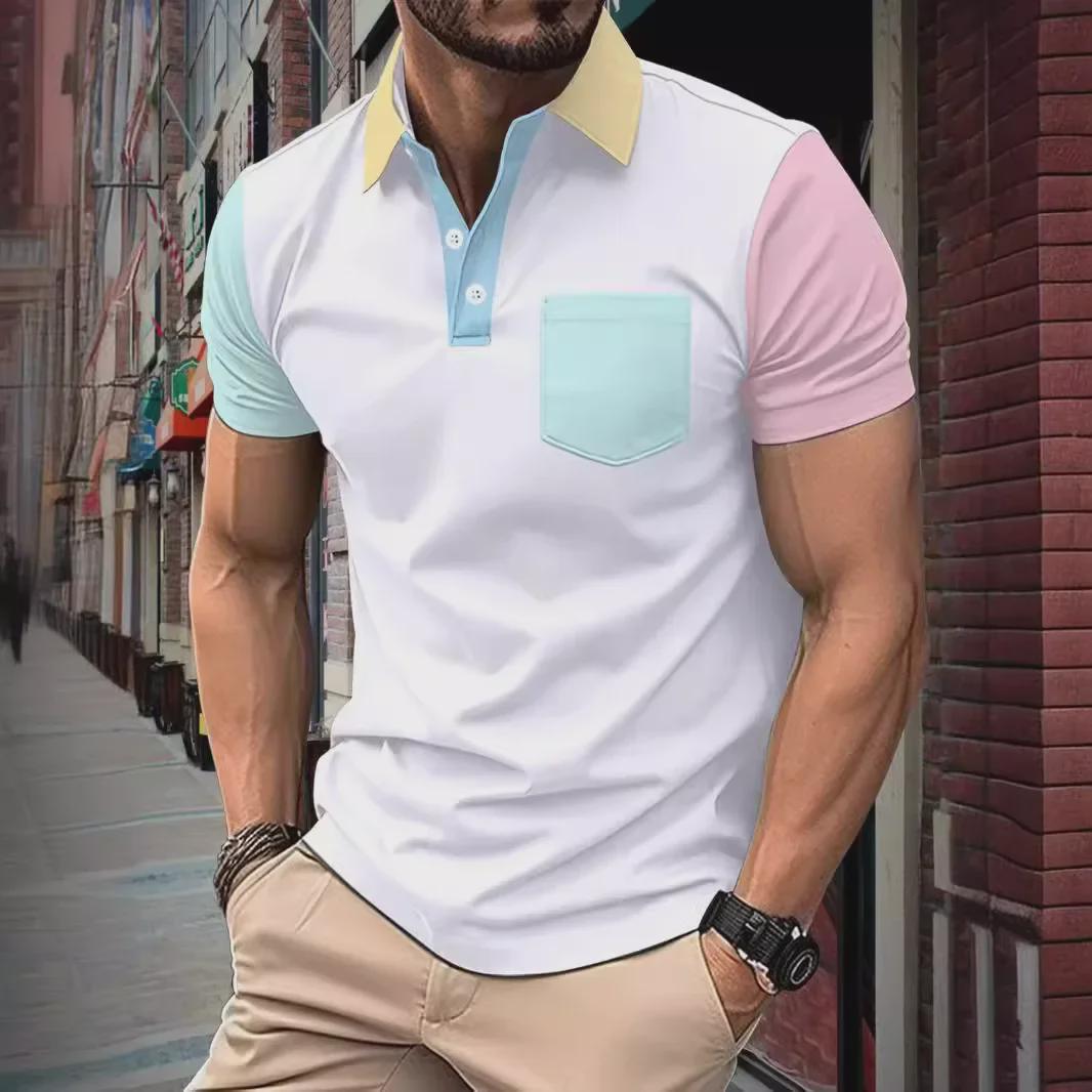 VantaGoods 2024 Heren Zomer Contrast Zak Poloshirt - Modieuze Stijl met Korte Mouwen S hemelsblauwe kleur