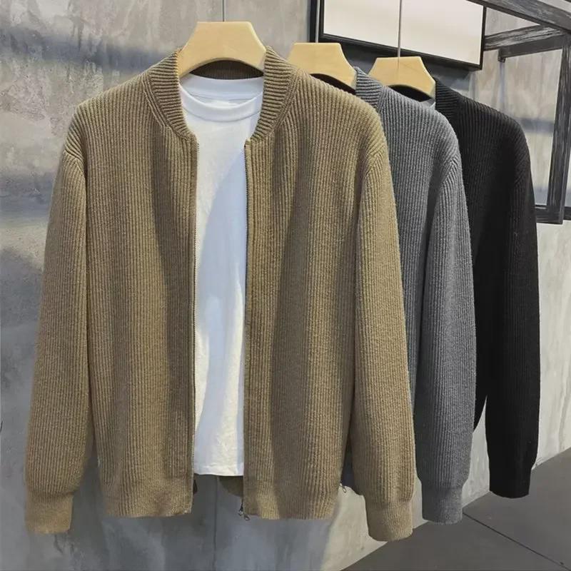 VantaGoods 2024 Heren Dubbele Rits Effen Kleur Gebreide Cardigan Trui XL grijze kleur