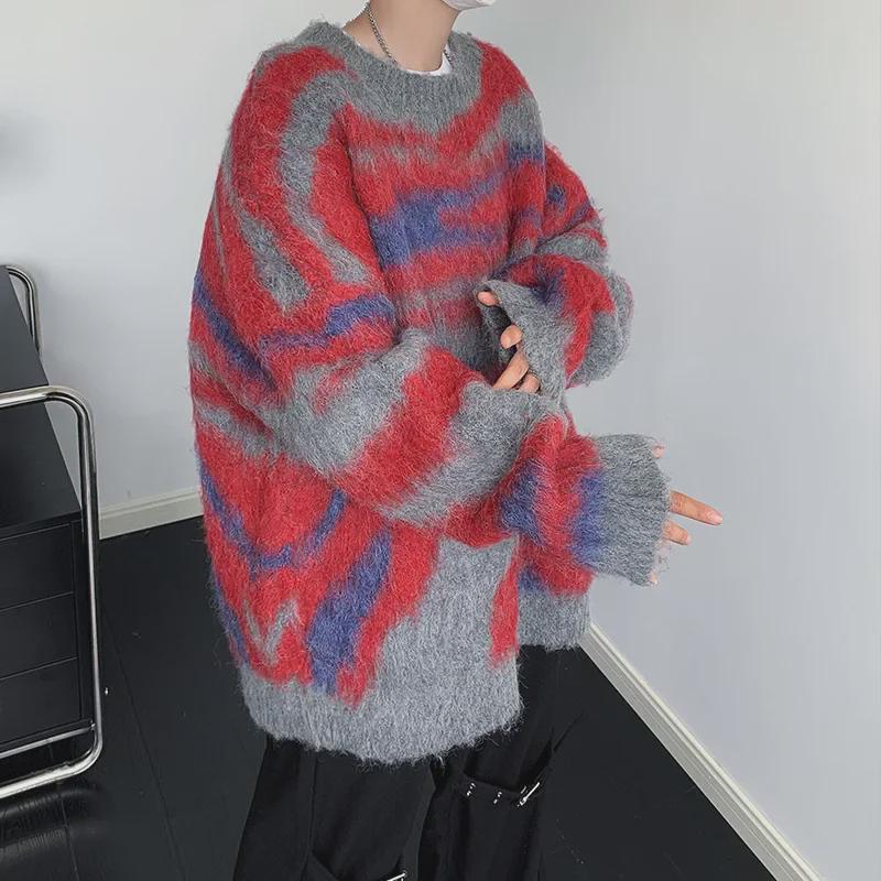 VantaGoods Gestreepte nertsfluwelen trui voor heren: Trendy Japanse stijl, jeugdige ronde hals trui voor herfst en winter. L groen