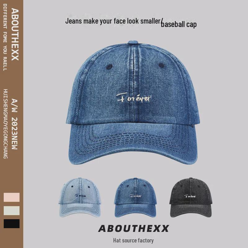 CrossCart Unisex Japanse retro gewassen baseballpet - denim eendenbekontwerp voor grote hoofdomtrek Adjustable