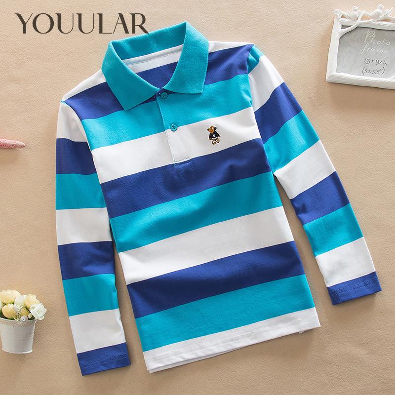 YOUULAR Kinderen Lange mouwen T-shirt Lente Herfst Jongens Revers Polo Shirt Gestreept 6/100cm