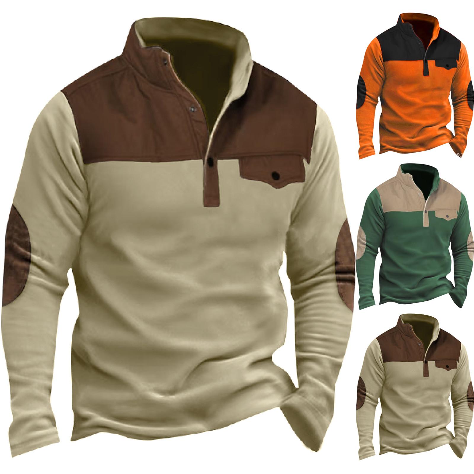 Niubiplus Sportshirt Heren Modieus Staande Hals Effen Kleur Casual Top Met Lange Mouwen L zwart