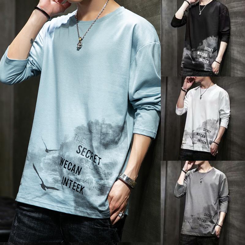 VantaGoods Heren T-shirt met lange mouwen en grafische print – Trendy, losse streetwear L wit