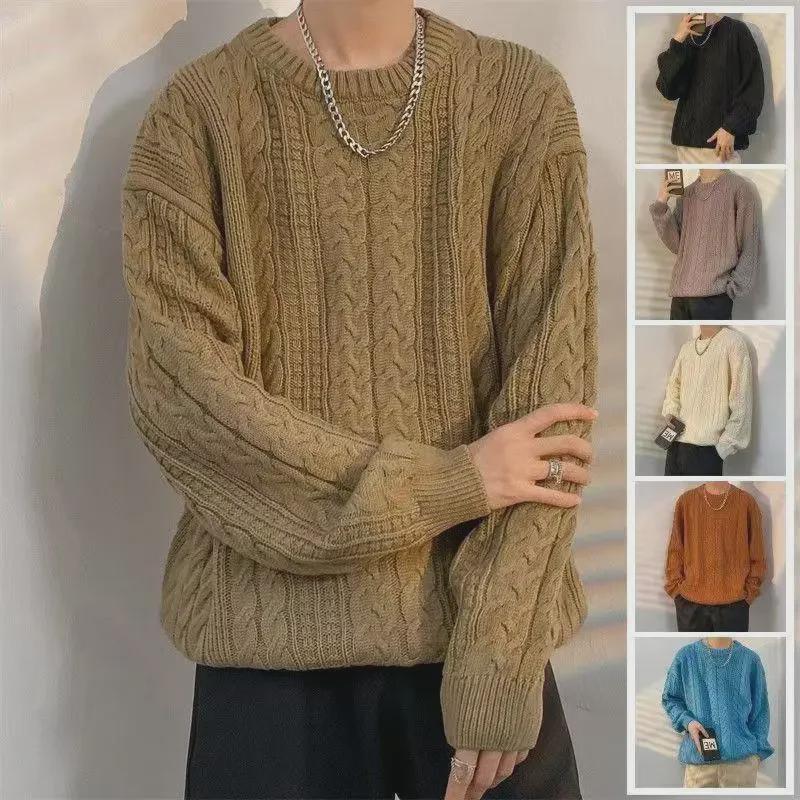 VantaGoods Heren effenkleurige losse pullovertrui - Japanse trendy stijl voor herfst/winter M