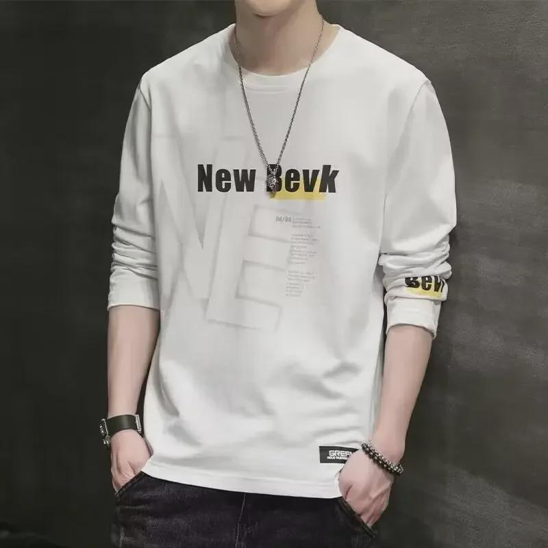 VantaGoods Trendy Koreaanse stijl heren T-shirt met lange mouwen en ronde hals voor de lente en herfst 3XL wit