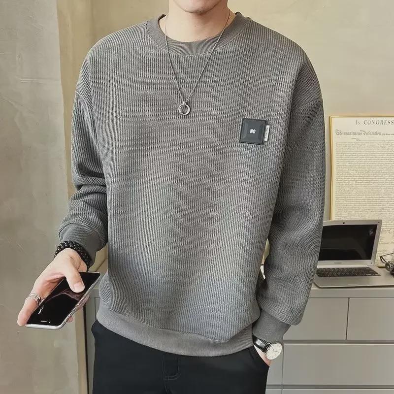 VantaGoods 2023 Heren Sweatshirt met ronde hals en textuur in effen kleur - Casual stijl voor lente en herfst Medium zwart