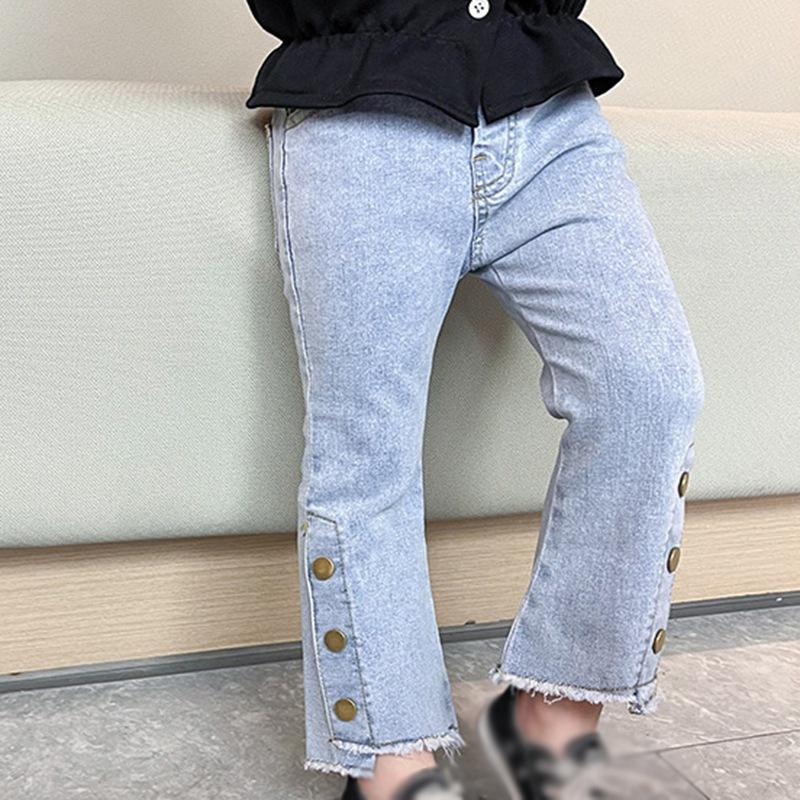 BOOSKU Uitlopende jeans met zakken voor meisjes Herfst Lente Leuke zoete jeans Kindermeisjes Denim broek met elastische taille Peuterbroek 9