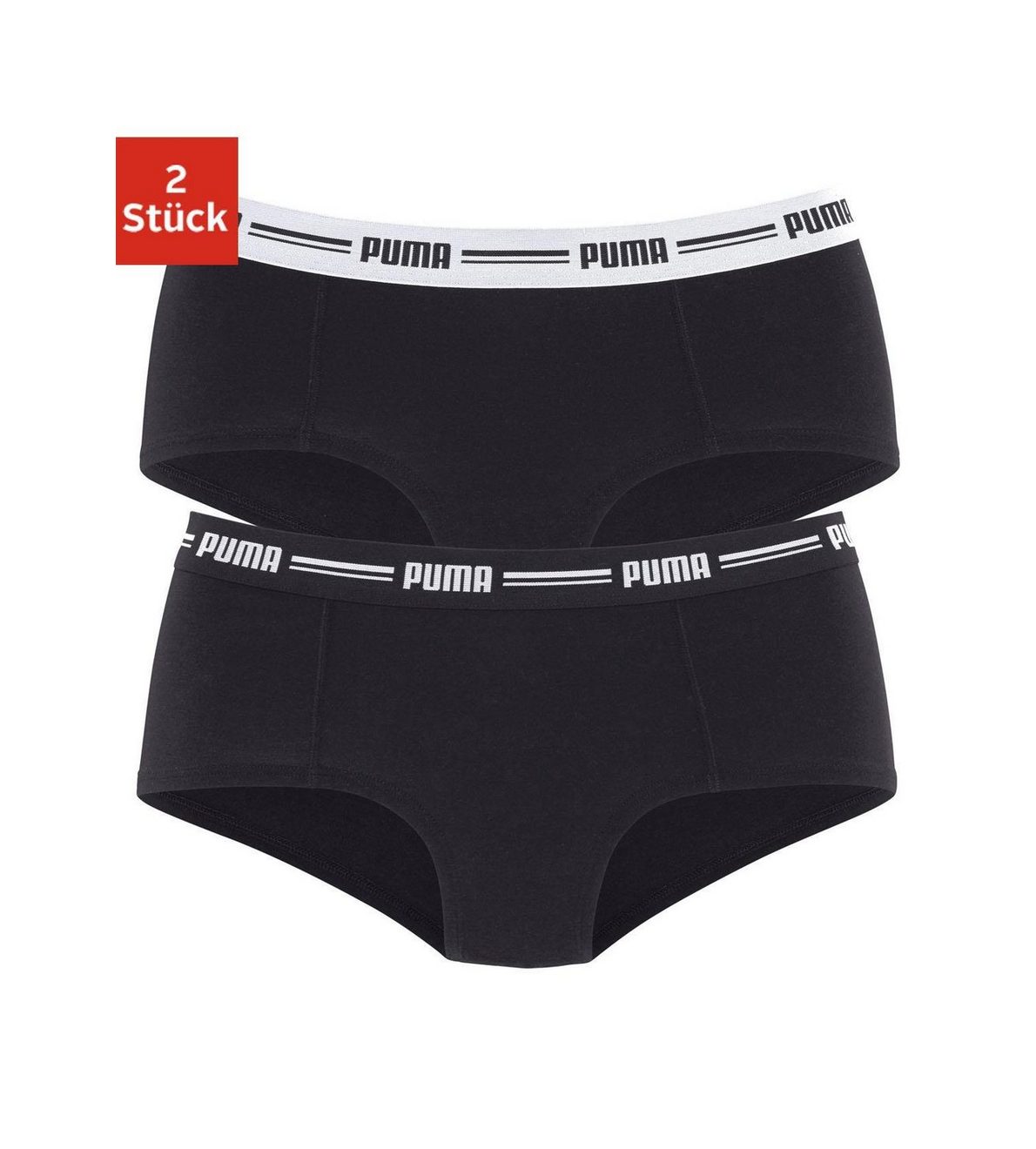 PUMA Hipster PUMA WOMEN MINI SHORT 2P PACK met opvallende logo-tailleband (2 stuks, Set van 2)