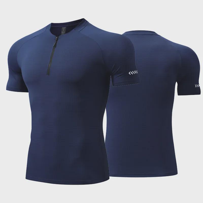 VantaGoods Heren zomer outdoor sportshirt met halve rits en opstaande kraag - zeer elastisch, ademend, snel drogend, korte mouwen met optie voor aangepast logo. M