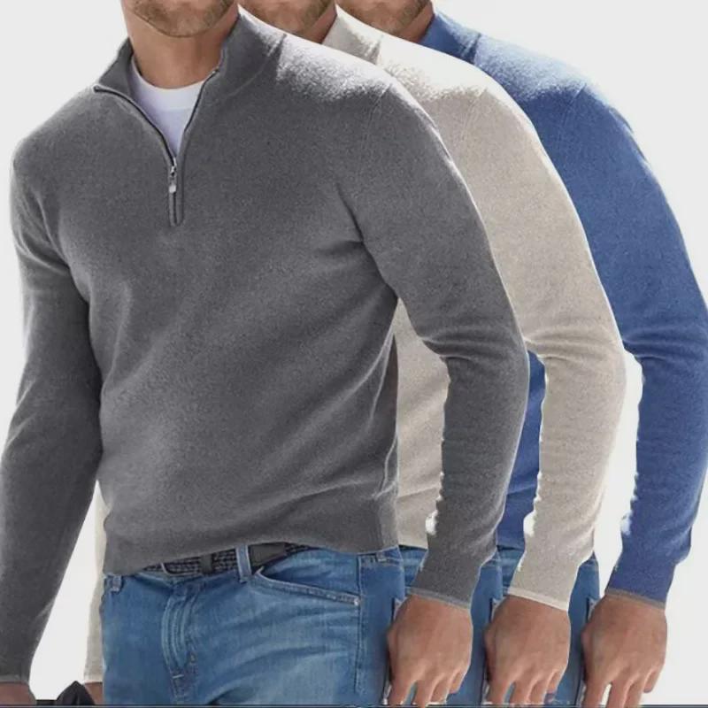 VantaGoods 2023 Heren Herfst Lange Mouw V-hals Wol Pluche Rits Polo Shirt lichtgroene kleur