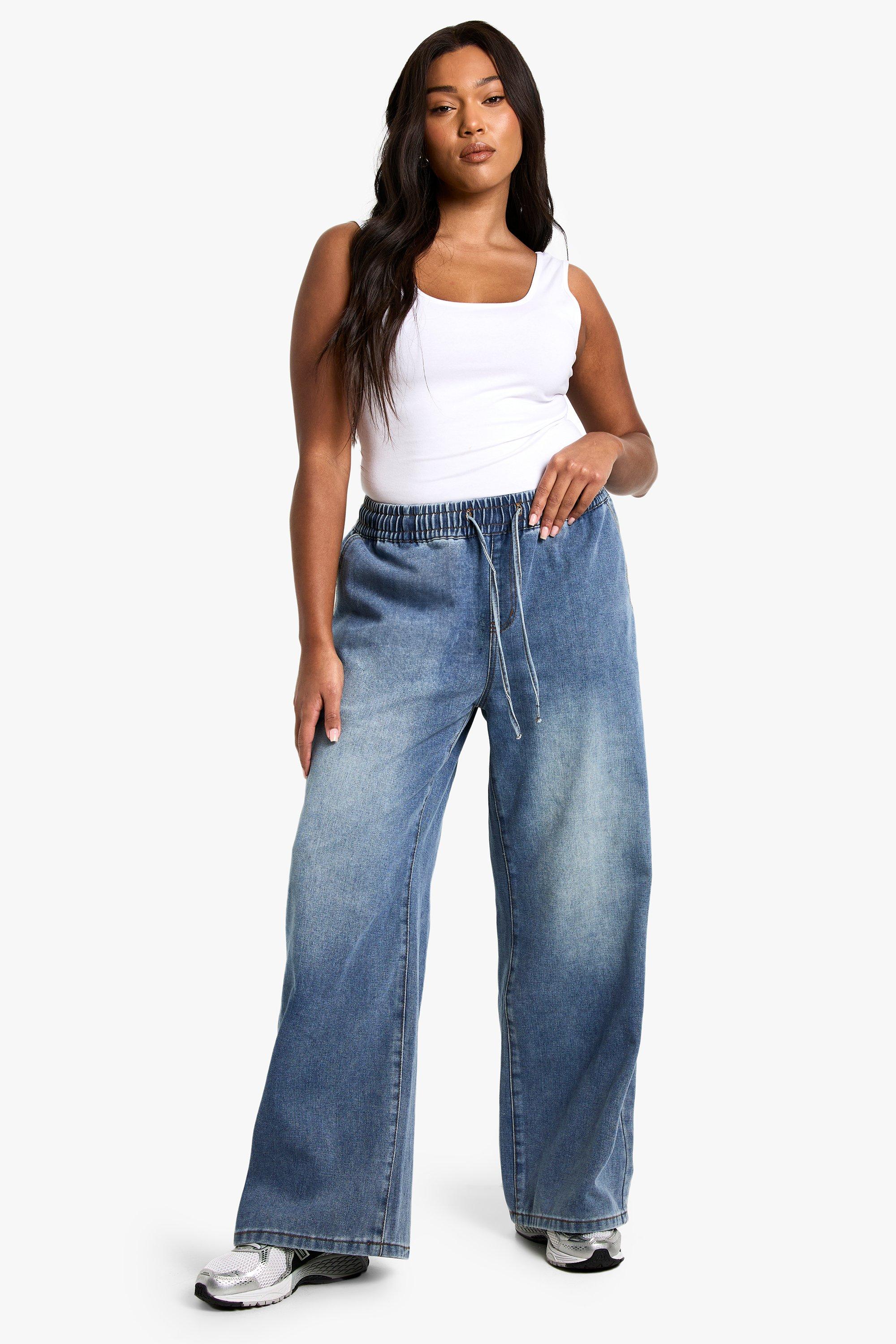 Boohoo Plus Jeans Met Elastische Taille, Light Wash