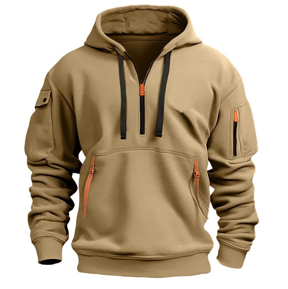 Tooyoo Lente en herfst heren trui hoodie rits multi-pocket pullover heren sport casual jas XS zwart
