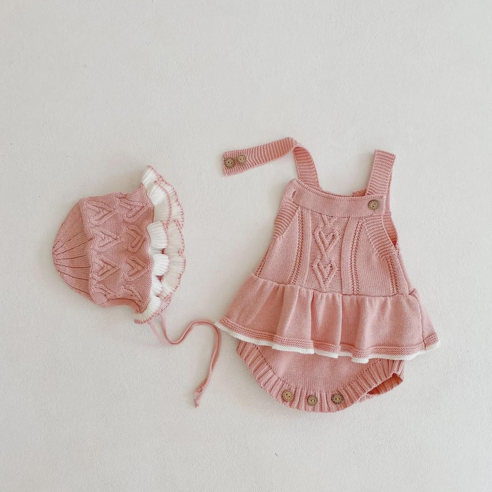 VantaGoods 2024 Herfst Baby Meisjes Liefde Romper: Gebreid wollen lotusblad-rompertje 90cm