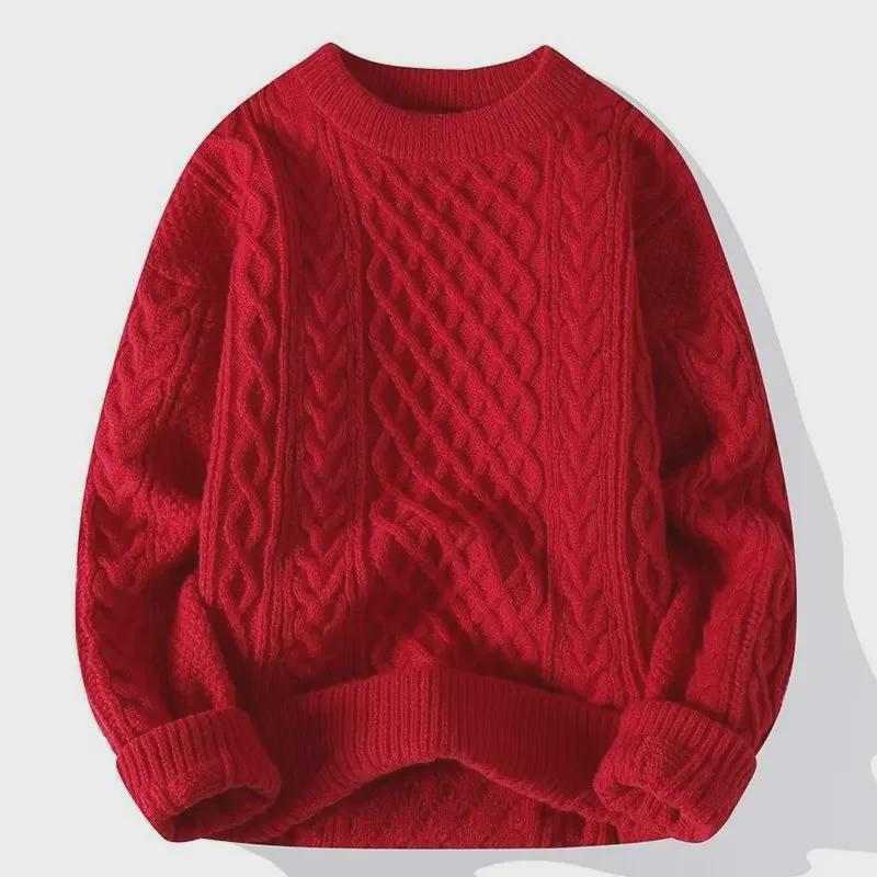 VantaGoods Heren Retro Effen Kleur Gebreide Trui - Herfst/Winter Mode Losse Pasvorm Ronde Hals Trui
