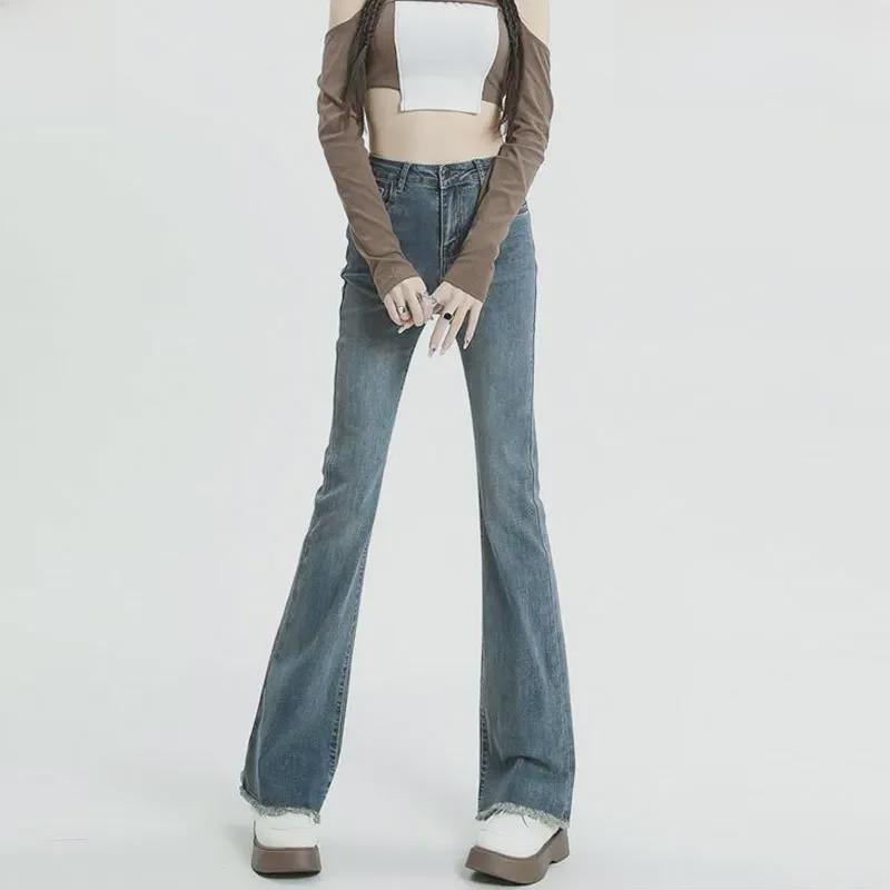 VantaGoods Dames High Waist Retro Flared Jeans - Nostalgische hoefijzerbroek met raw edge slim fit voor lente en herfst L