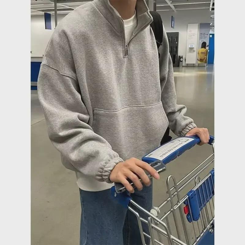 VantaGoods 2023 Lente Unisex Half-Zip Hong Kong Stijl Mode Sweatshirt: Casual, veelzijdige en trendy jas M grijze kleur