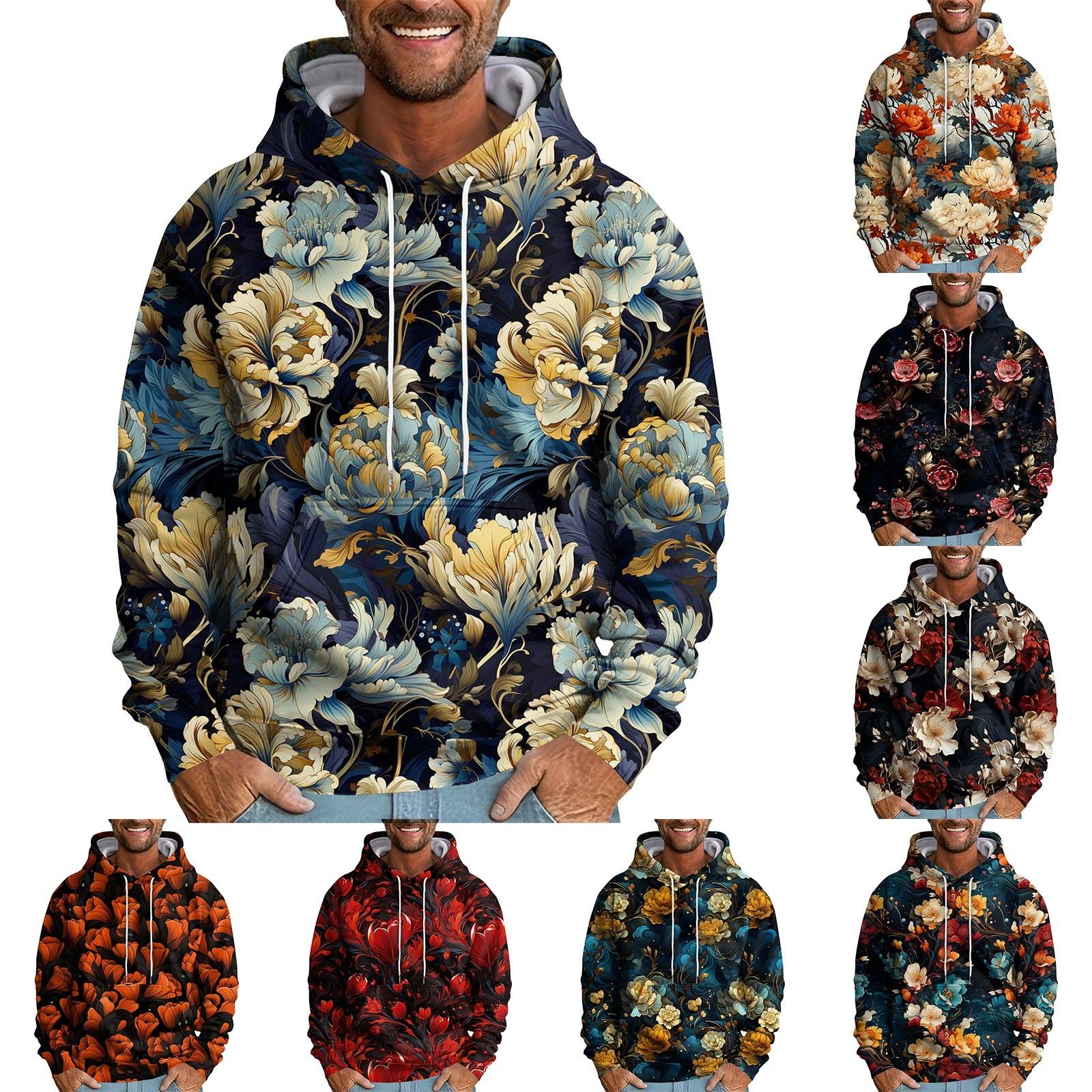 Sinking fish Heren Losse Bloemen Bedrukte Capuchon Sweatshirt Heren Casual Mode Sport Sweatshirt L beige