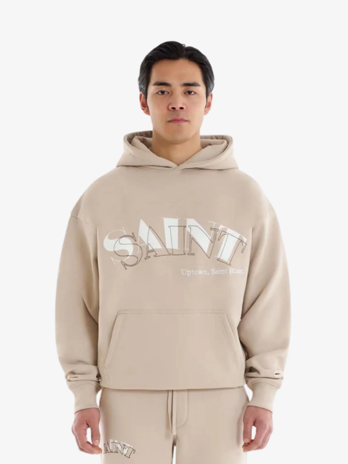 Saint Blanc Top stitch hoodie feather grey