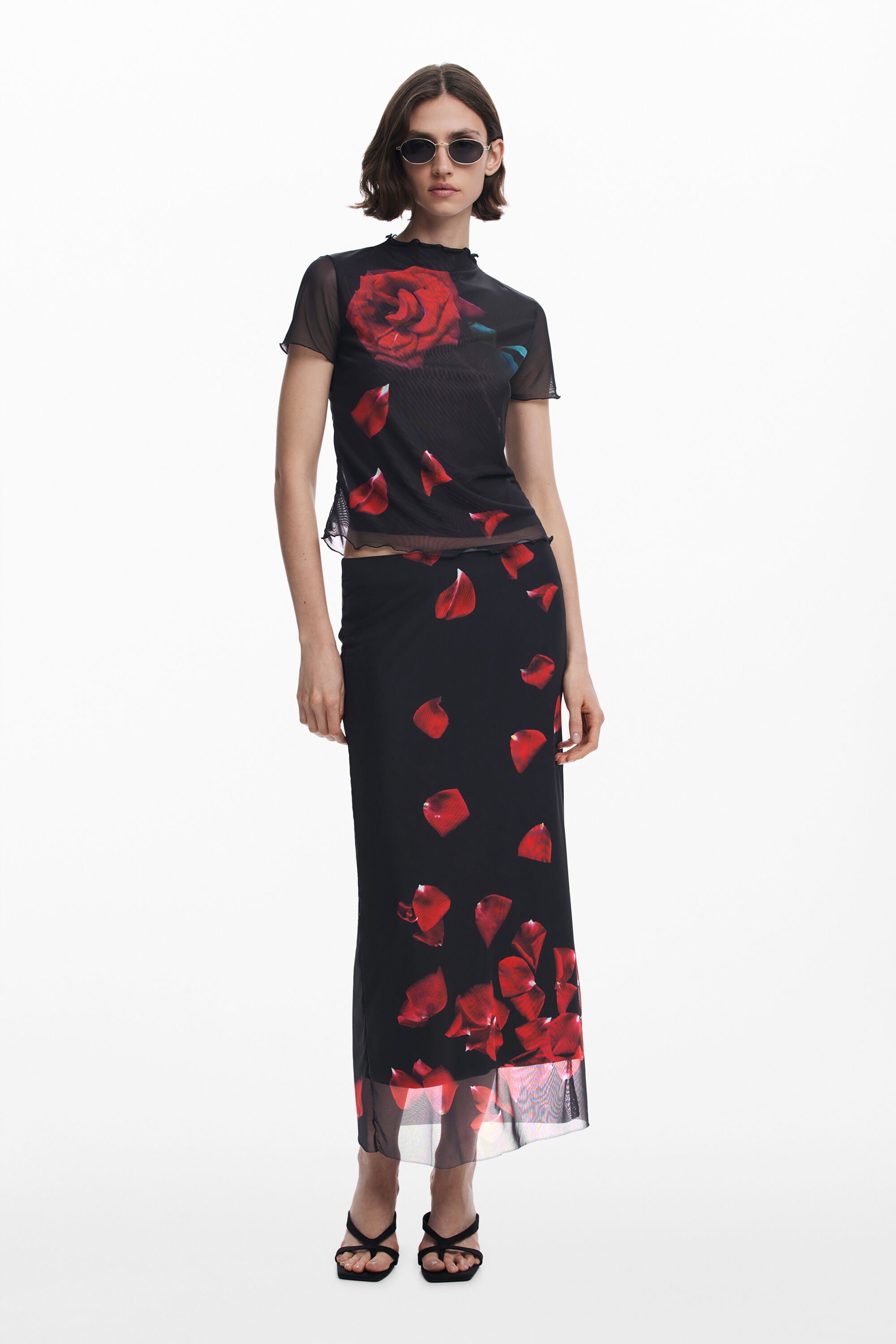 desigual Midi-rok met bloembladen Tyler McGillivary - BLACK