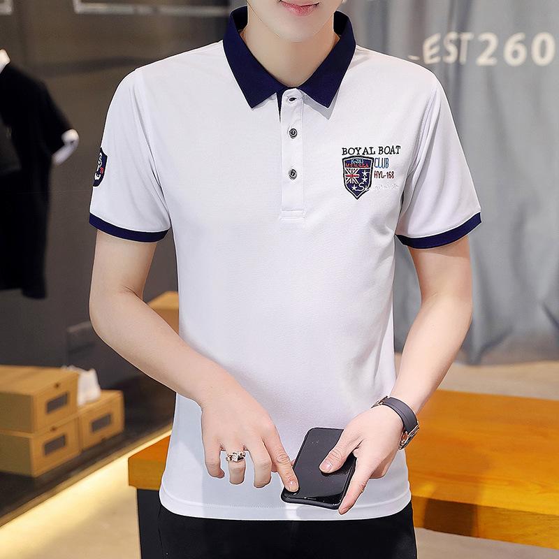 Tooyoo Zomer Heren T-shirt met korte mouwen Poloshirt Revers Geborduurd T-shirt met korte mouwen M ultramarijn blauwe kleur