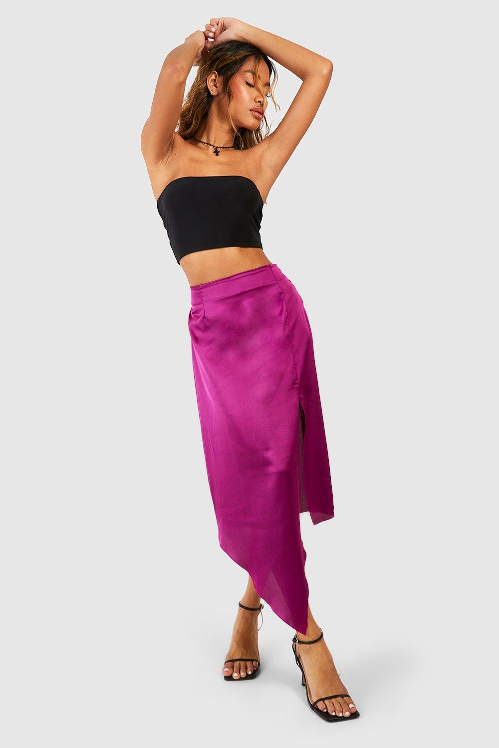 Boohoo Satijnen Midaxi Rok Met Zijsplit, Cerise