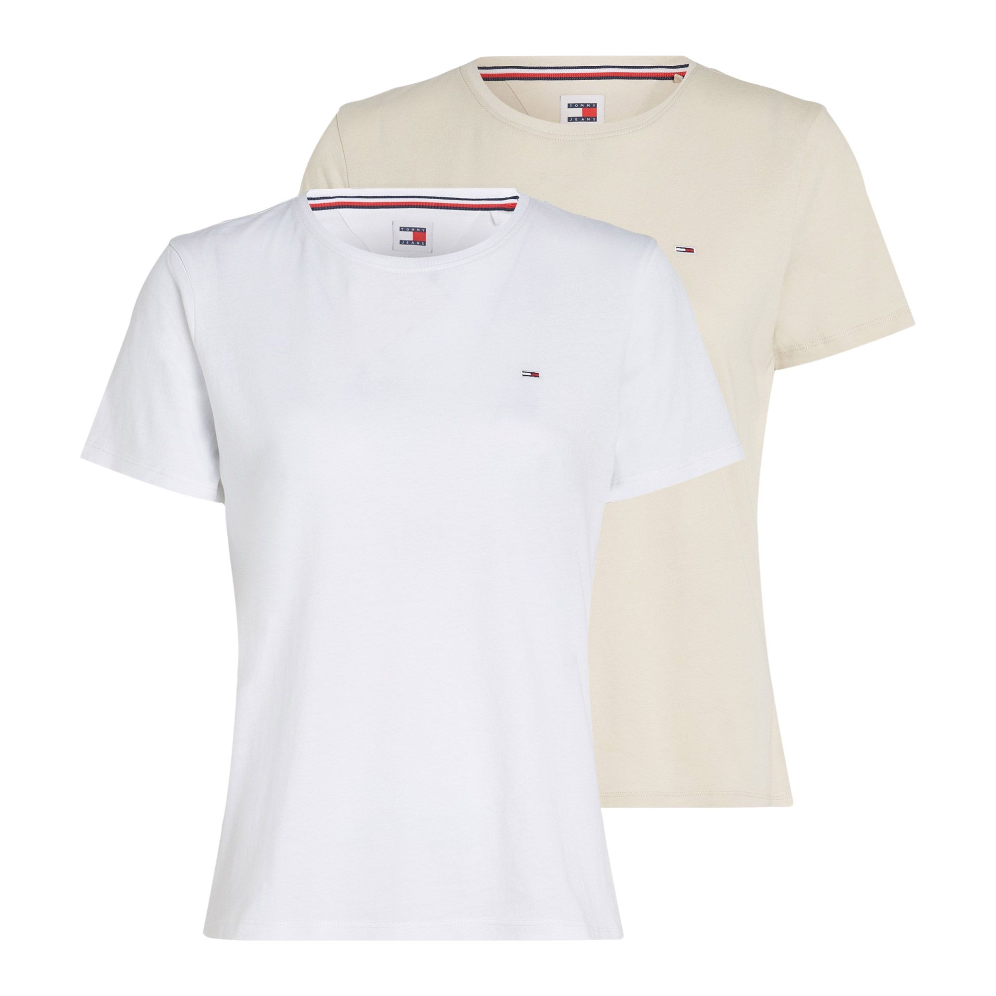 TOMMY JEANS Shirt met ronde hals TJW 2PACK SOFT JERSEY TEE met  merklabel-borduursel (2-delig, Set van 2)