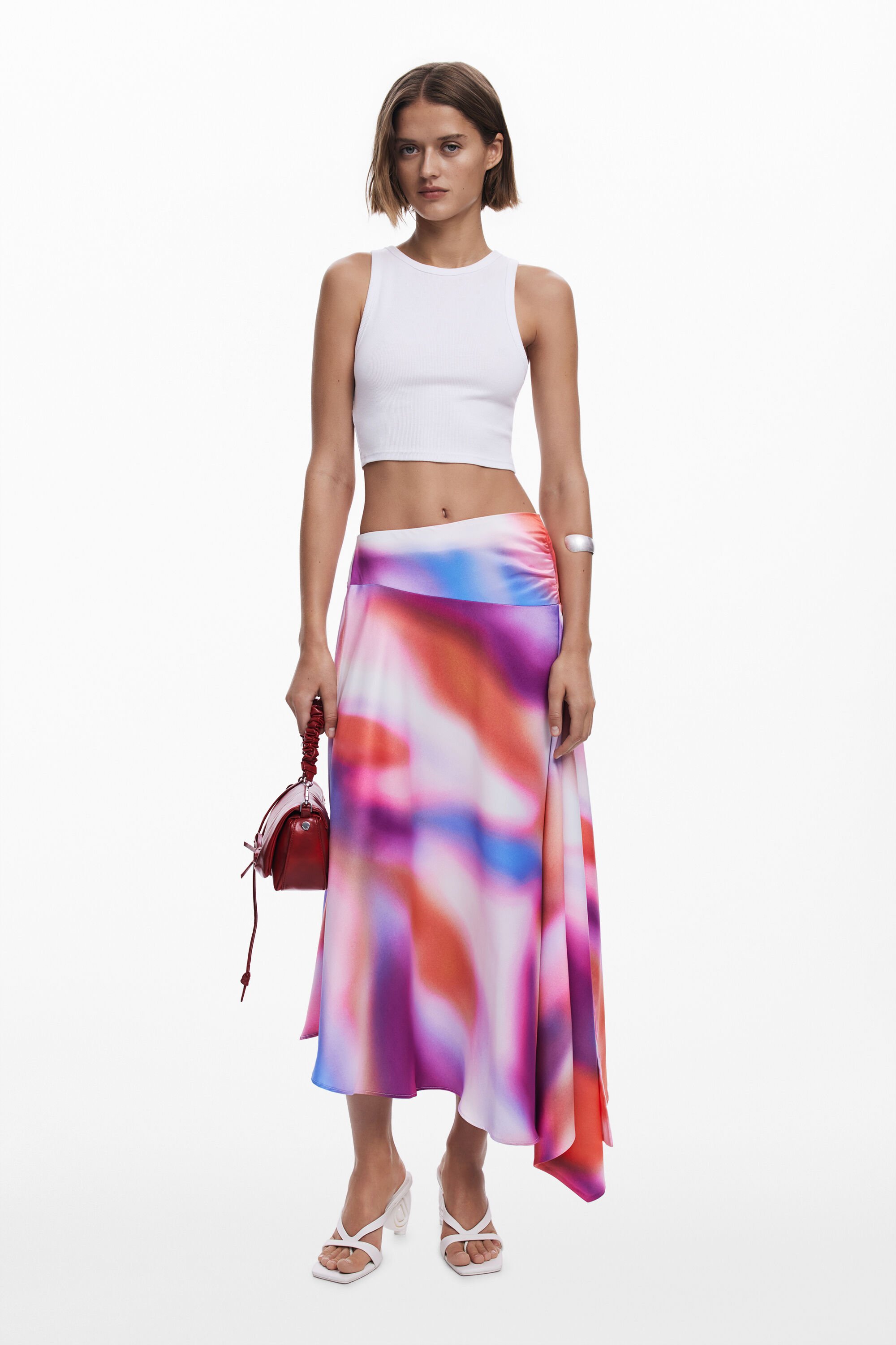 desigual Asymmetrische lange rok met verloop - MATERIAL FINISHES