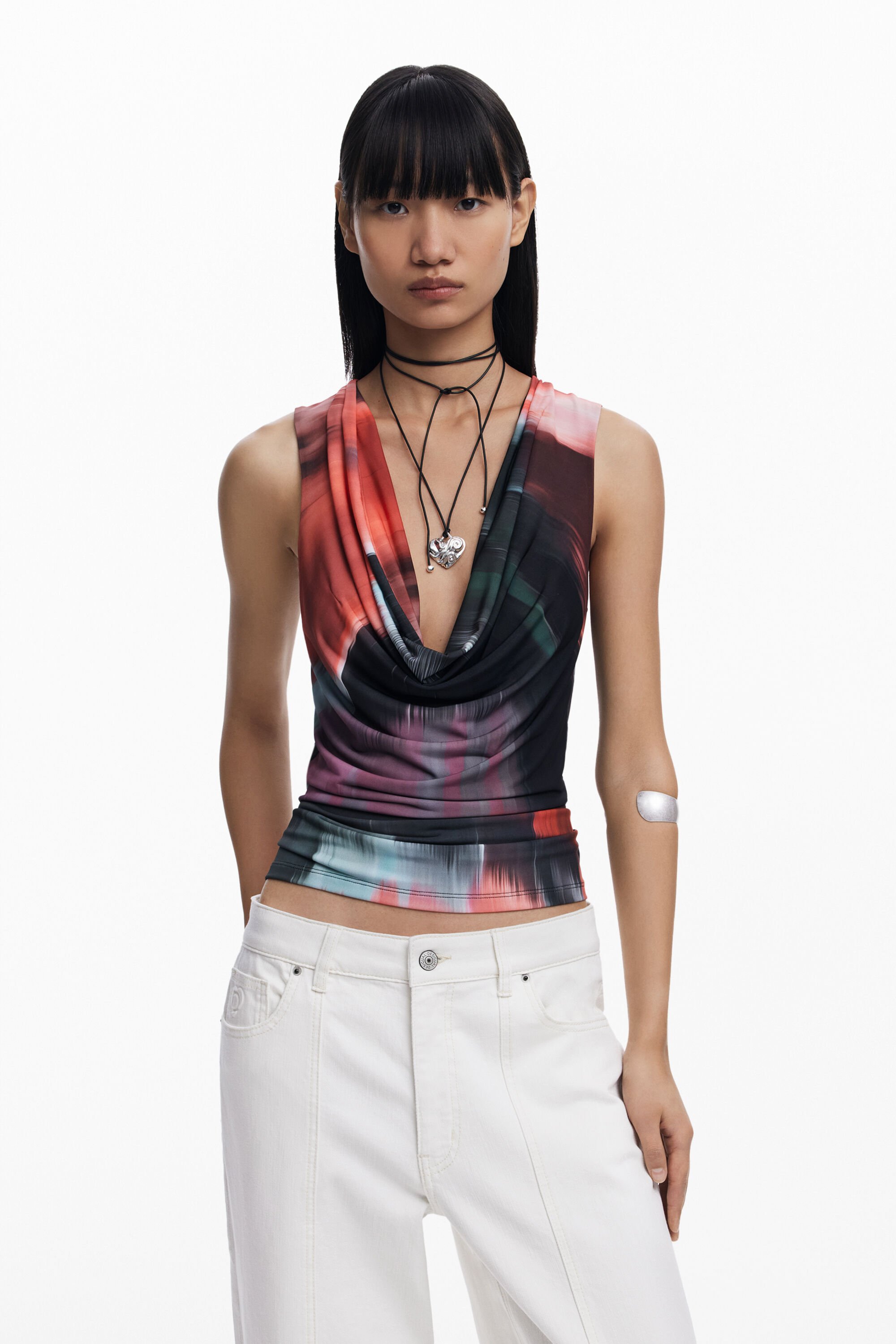 desigual T-shirt met gedrapeerde halslijn - RED