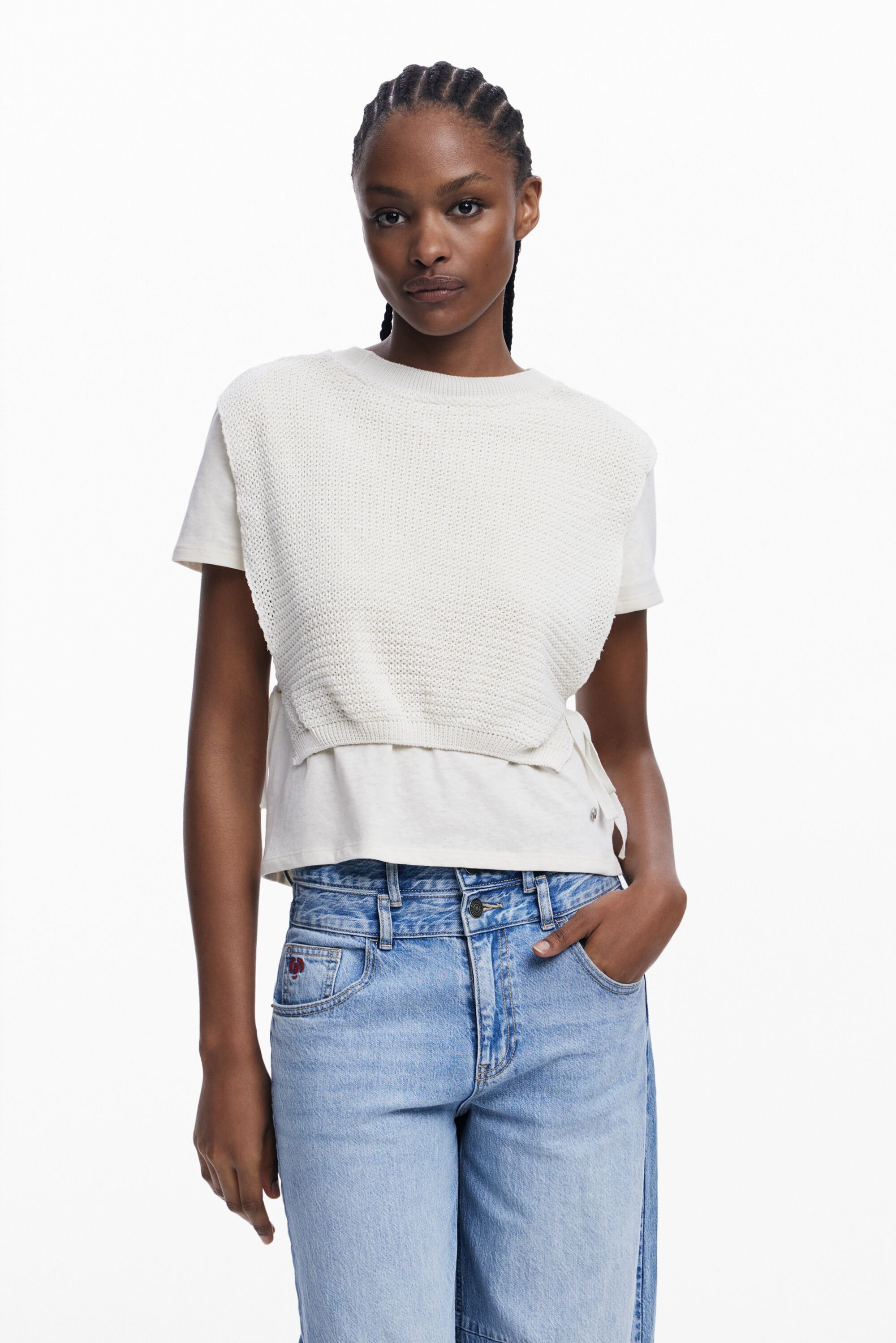 desigual 2-in-1 T-shirt met vest - WHITE