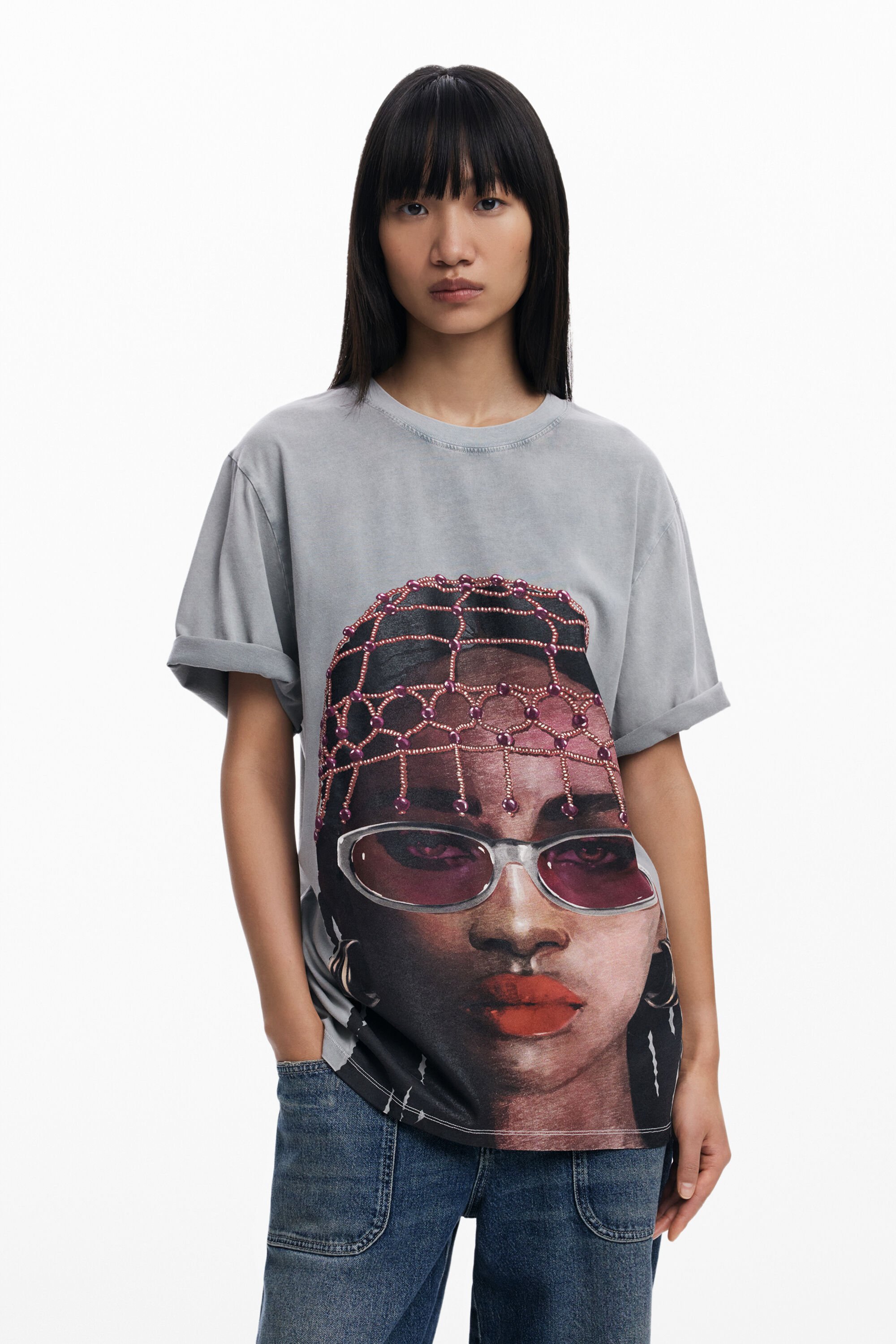 desigual T-shirt met korte mouwen en gezicht - WHITE