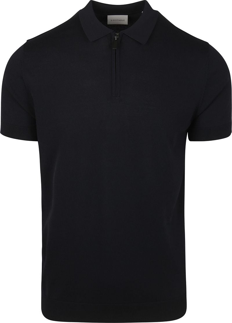 Suitable Knitted Half Zip Polo Navy
