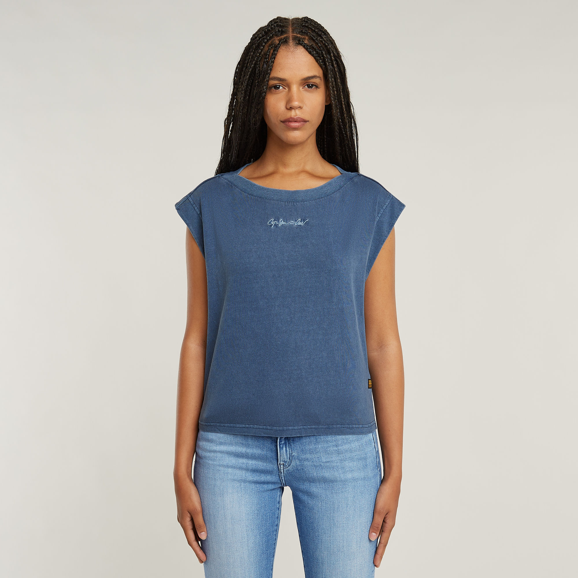 G-Star RAW Mini G-Script Logo Overdyed Top - Midden blauw - Dames
