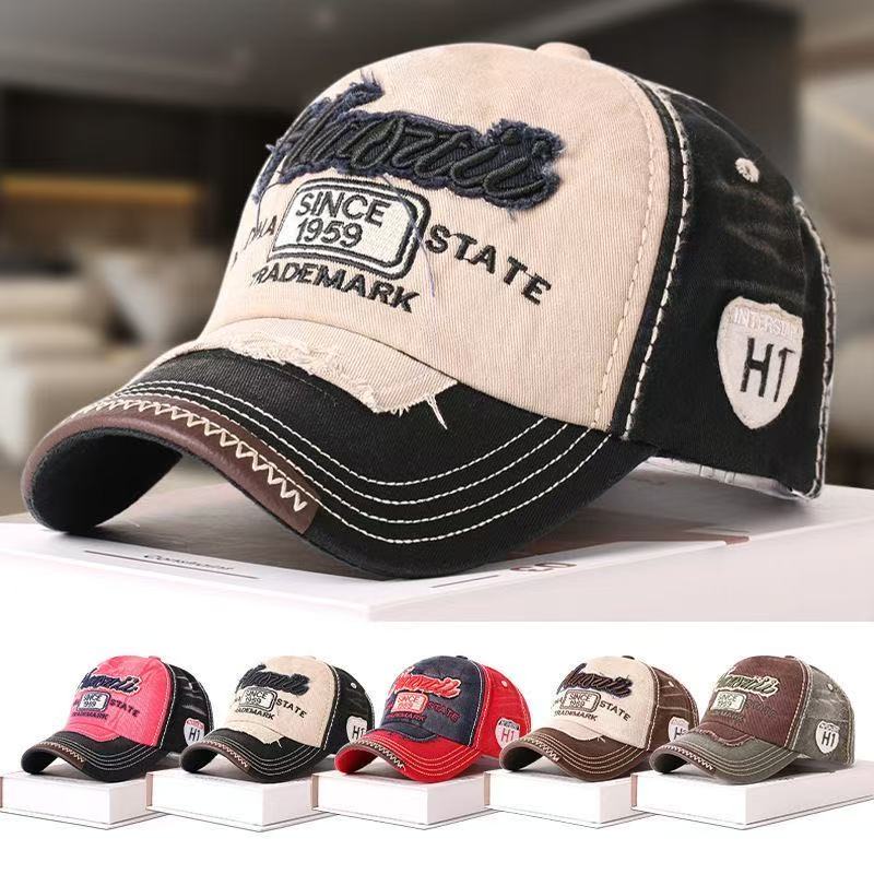 UP POSITIVE Nieuwe unisex gewassen katoenen pet 1959 letterborduurwerk vintage baseballpet heren dames verstelbare casual outdoor sporthoed 56cm-60cm rood/zwart
